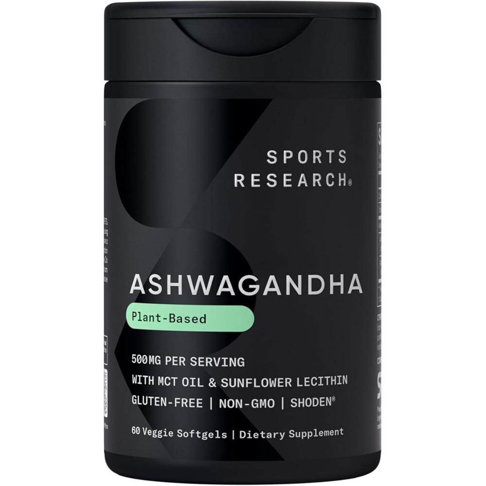 image:imageSports Research Ashwagandha Softgels with Coconut MCT Oil  Natural Adaptogen Made with Shoden Ashwa for Relaxation Calm amp Sleep Support  Gluten Free amp Vegan Friendly  60 Count60 Count Pack of 1
