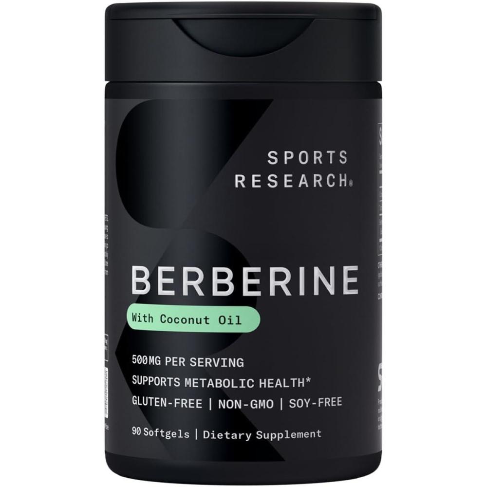 image:imageSports Research Berberine Supplement with Coconut Oil  Herbal amp Ayurvedic Metabolic Health Support  Berberine 500mg 90 Softgels  GlutenFree NonGMO Berberine Powder90 Count Pack of 1