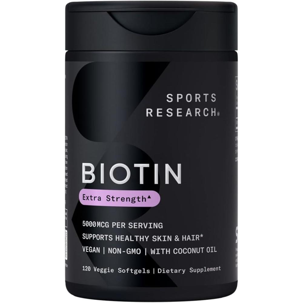 image:imageSports Research Biotin 10000mcg with Organic Coconut Oil  Biotin Vitamin B7 for Healthy Skin and Hair Support  for Women and Men  Vegan NonGMO Gluten amp SoyFree  120 Veggie Softgels5 000mcg