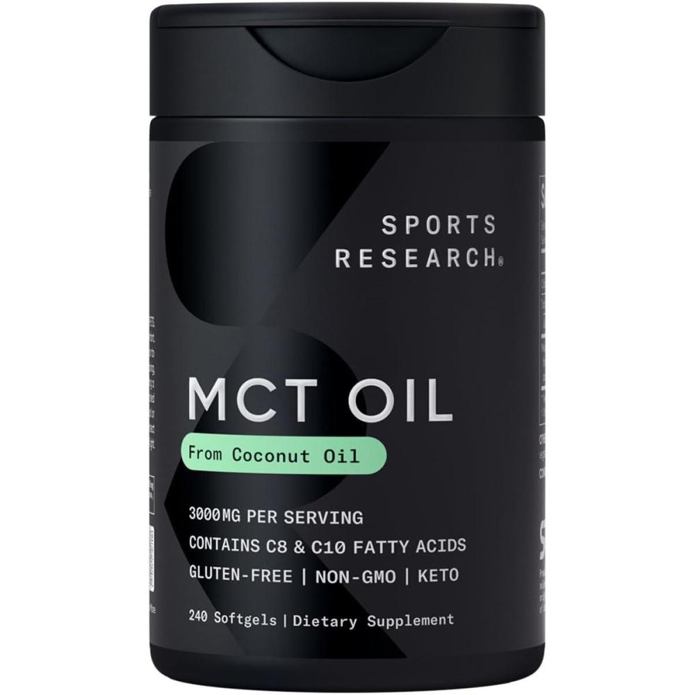 image:imageSports Research Coconut MCT Oil 3000mg  Keto Brain amp Body Fuel  C8  C10 MCT Oil from Coconut  Keto  NonGMO  Gluten Free  240 Softgels240 Count Pack of 1