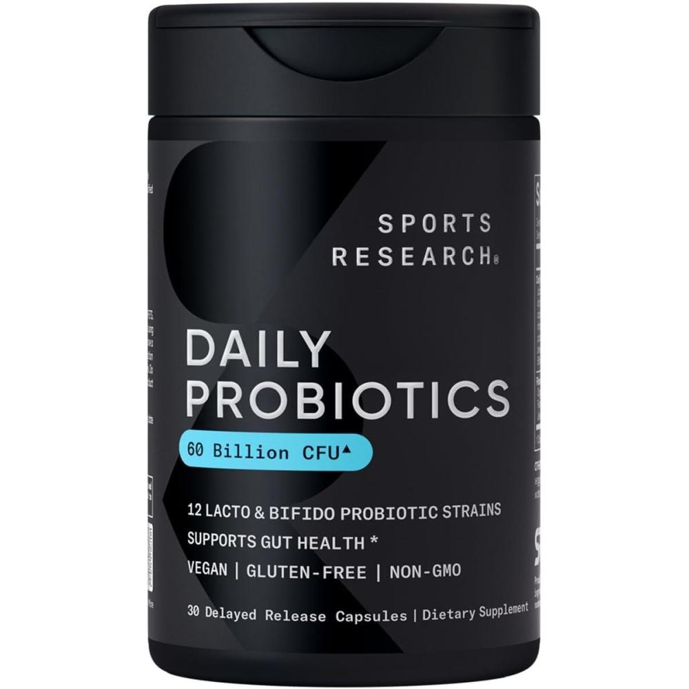 image:imageSports Research Daily Probiotics with Prebiotics 60 Billion CFU  Vegan Capsules for Gut Health amp Digestive Support Probiotics for Women amp Men  NonGMO Verified amp Gluten Free  30 Count