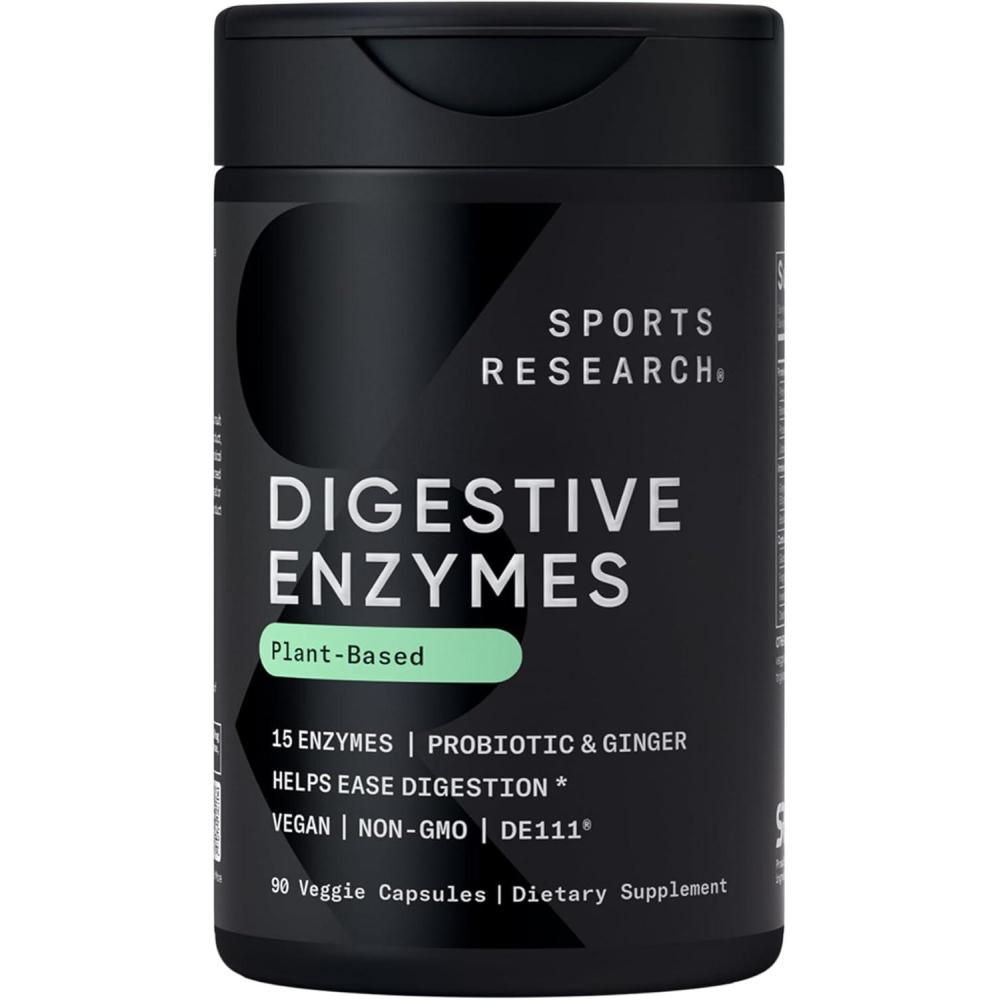image:imageSports Research Digestive Enzymes with Probiotics amp Ginger  Plant Based for Dairy Protein Sugar amp Carbs  NonGMO Verified amp Vegan Friendly 90 Veggie Capsules
