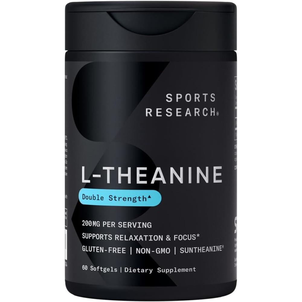 image:imageSports Research Double Strength LTheanine Supplement  Suntheanine Softgels for Focus Relaxation amp Alertness  NonDrowsy Support Made with Coconut Oil NonGMO amp Gluten Free  200mg 60 CountLtheanine