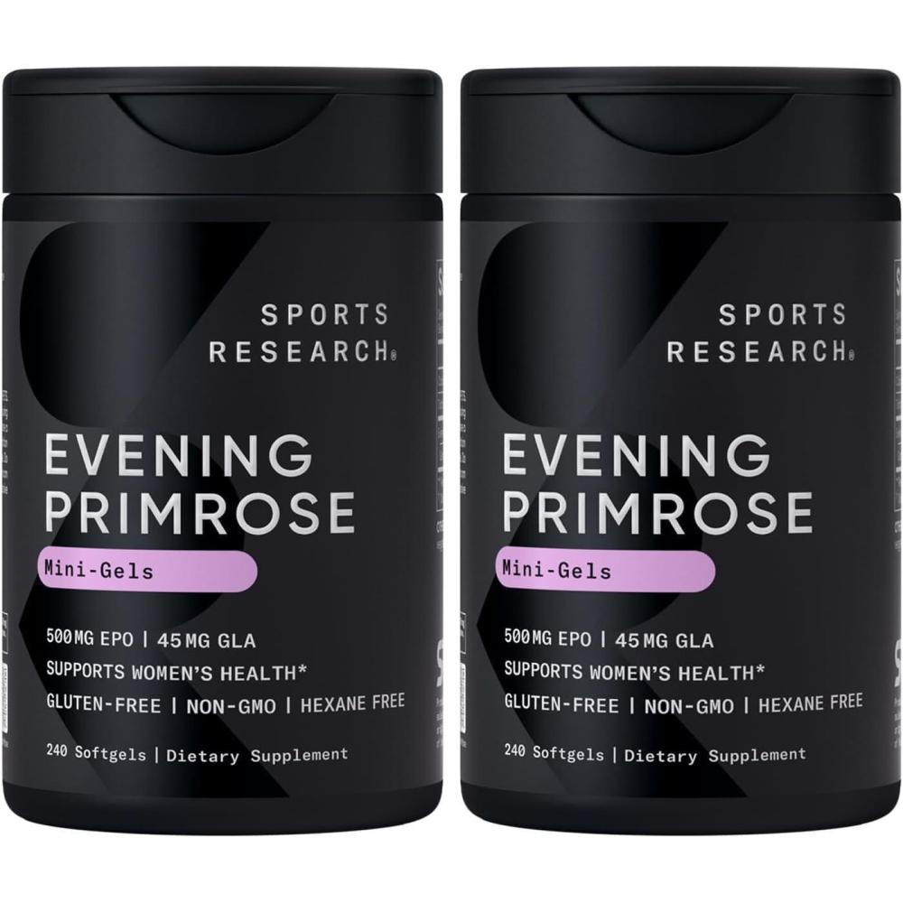 image:imageSports Research Evening Primrose Supplement from Cold Pressed Oil  Softgels for Womens Health amp Skin Health  Gluten Free amp NonGMO GLA  High Potency 1300mg 120 Count240 Count Pack of 2