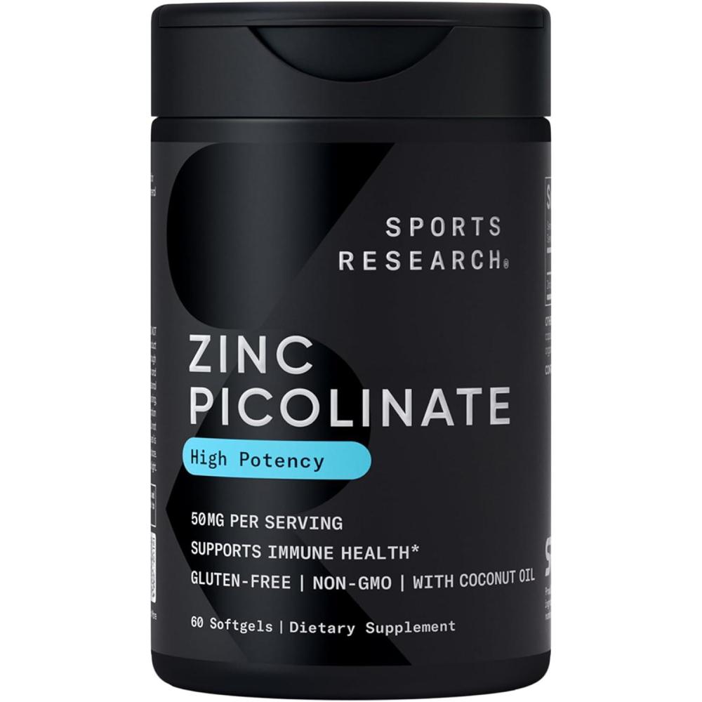 image:imageSports Research High Potency Zinc Picolinate 30mg with Organic Coconut Oil  Highly Absorbable Zinc Supplement for Healthy Immune amp Enzyme Function  NonGMO Tested amp GlutenFree 90 Liquid Softgels60 Count Pack of 1