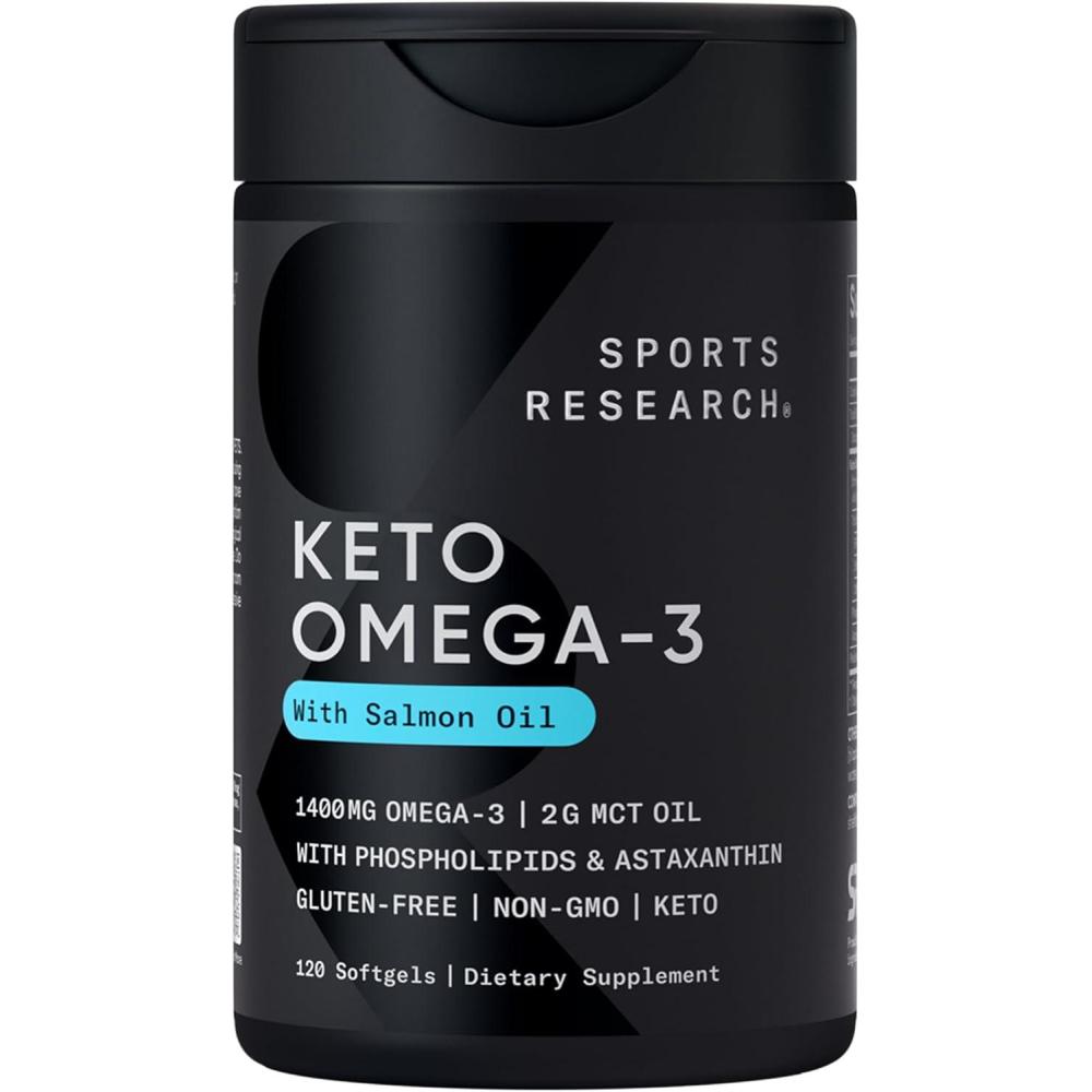 image:imageSports Research Keto Omega Fish Oil with Wild Sockeye Salmon Antarctic Krill Oil Astaxanthin amp Coconut MCT Oil  1200mg of EPA amp DHA per Serving  Keto Certified amp NonGMO Verified 120 Softgels