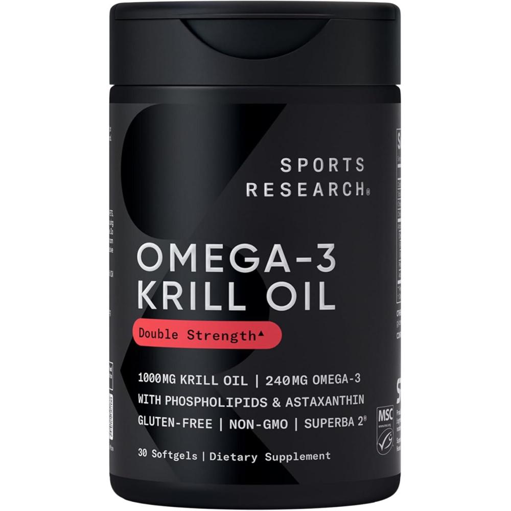 image:imageSports Research Krill Oil Supplement with EPA amp DHA Omega 3 Phospholipids amp Astaxanthin from Antarctic Krill  Highest Concentration of Krill Oil for Men amp Women  1000mg 30 Softgel Capsules30 Count Pack of 1
