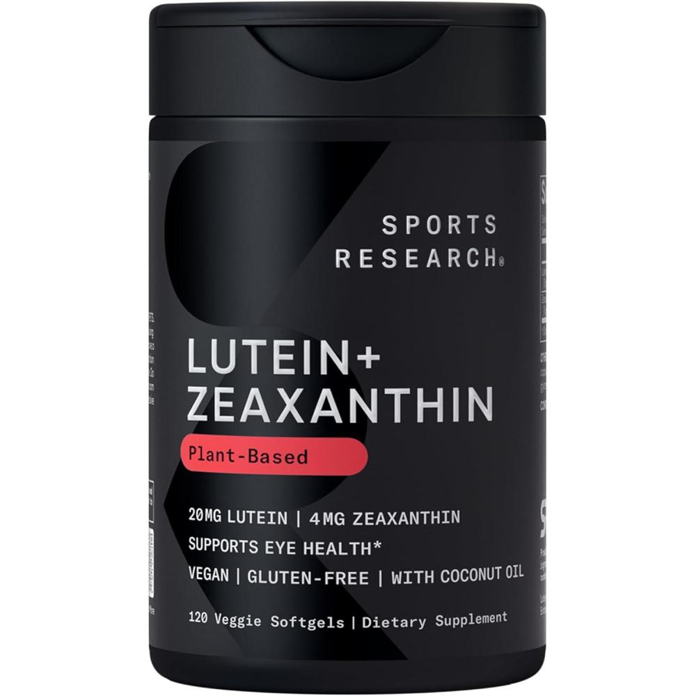 image:imageSports Research Lutein and Zeaxanthin Capsules  Eye Health Support Supplement Made with LuteGen and Organic Coconut Oil  Vegan Friendly amp NonGMO Verified  120 Veggie Softgels