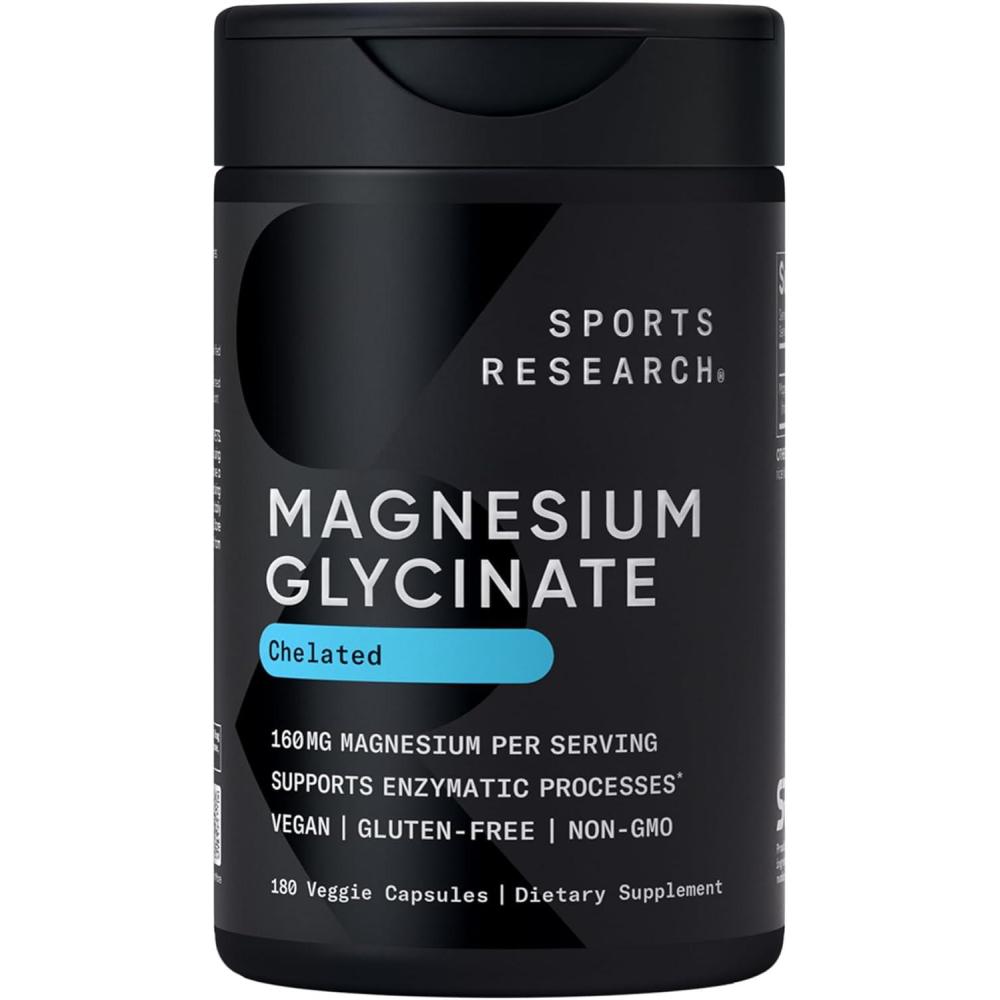 image:imageSports Research Magnesium Glycinate  Suports Restful Sleep amp Enzymatic Processes  160 mg Chelated Magnesium  Liquid Softgel  120 Count180 Count Pack of 1