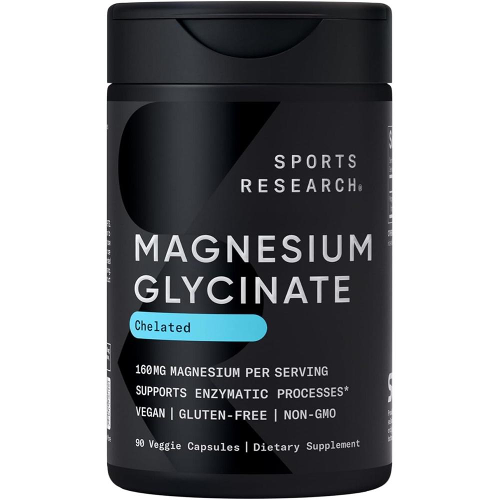 image:imageSports Research Magnesium Glycinate  Suports Restful Sleep amp Enzymatic Processes  160 mg Chelated Magnesium  Liquid Softgel  120 Count90 Count Pack of 1