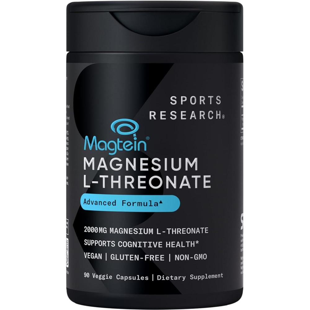 image:imageSports Research Magnesium LThreonate Capsules 2000mg  HighAbsorption Magtein for Enhanced Brain Health Memory Focus amp Restful Sleep Support  Vegan  NonGMO  Gluten Free  90 Count90 Count Pack of 1
