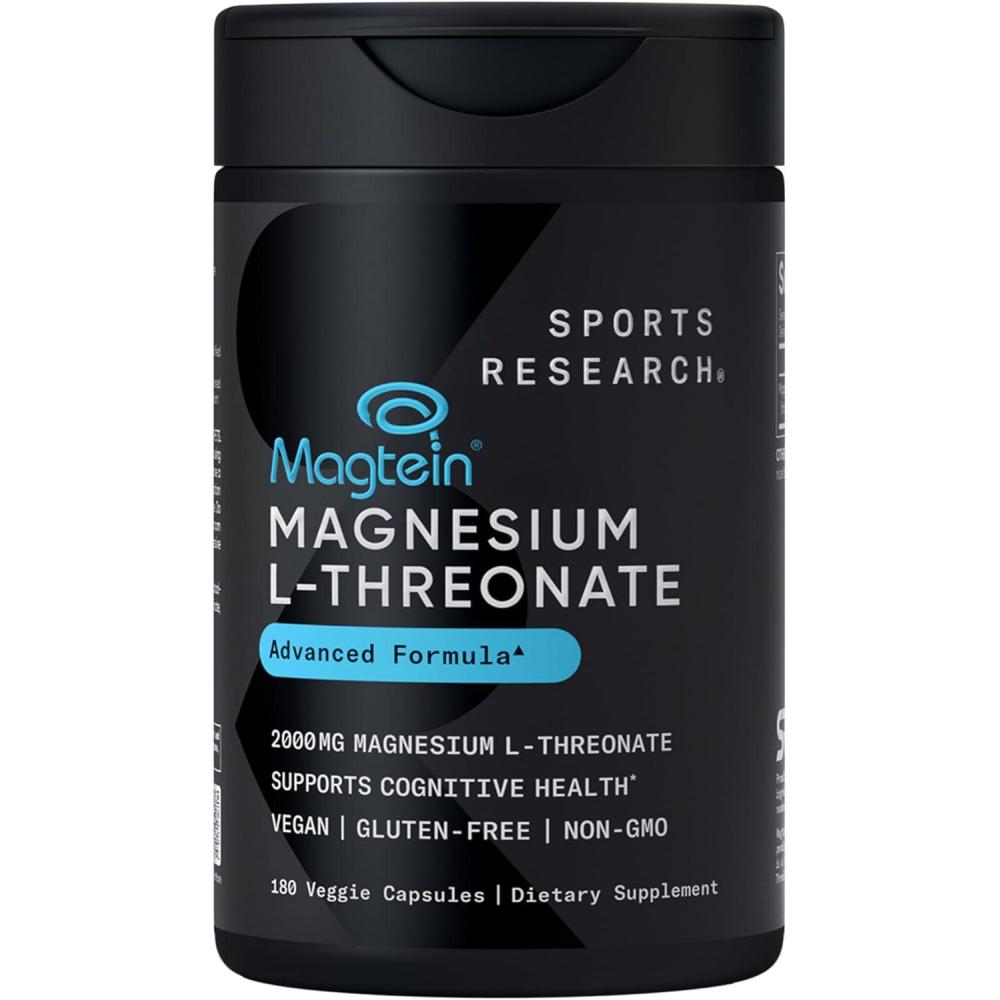 image:imageSports Research Magnesium LThreonate Capsules 2000mg  HighAbsorption Magtein for Enhanced Brain Health Memory Focus amp Restful Sleep Support  Vegan  NonGMO  Gluten Free  90 Count180 Count Pack of 1