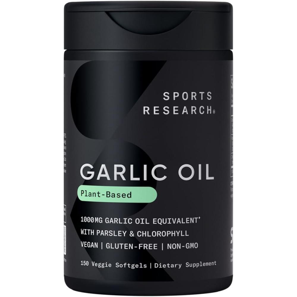 image:imageSports Research Odorless Garlic Oil Pills 1000mg with Parsley amp Chlorophyll  Vegan Certified  NonGMO  Gluten Free  150 Plantgel Capsules150 Count Pack of 1