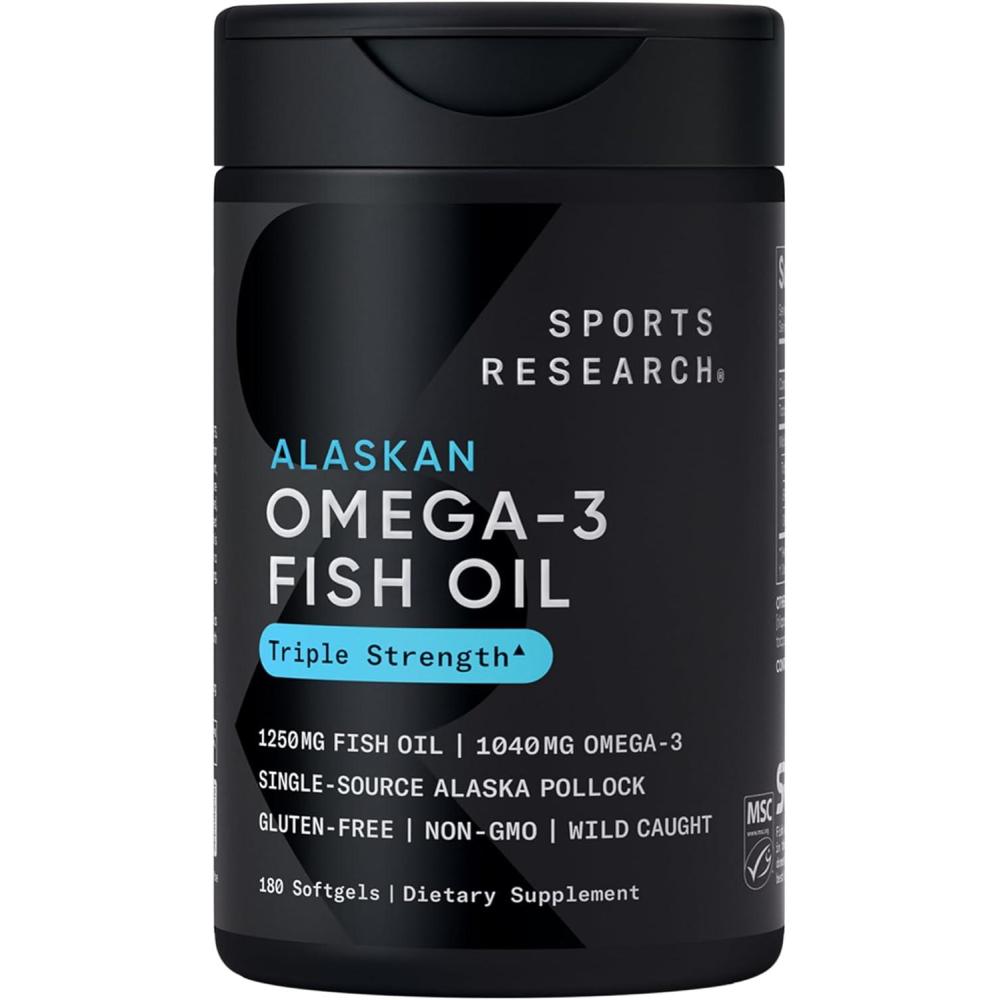 image:imageSports Research Omega3 Fish Oil MiniSoftgels  Sourced from Wild Caught Alaska Pollock  Burpless Bovine Free NonGMO amp MSC Certified Sustainable  120 Count180 Count Pack of 1