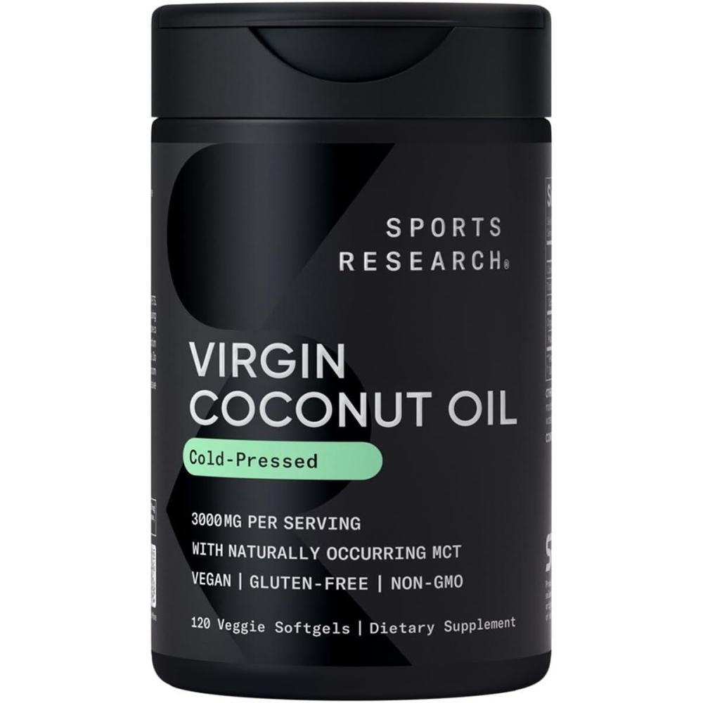 image:imageSports Research Organic Coconut Oil Capsules 3000MG  Cold Pressed Extra Virgin Coconut Oil with Medium Chain Triglycerides MCTs  Vegan Friendly amp NonGMO Verified  120 Softgels