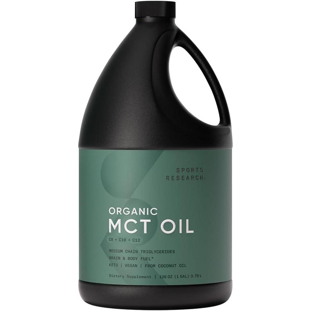 image:imageSports Research Organic MCT Oil 16oz  Full Spectrum C8 C10 C12 Sourced from Coconut Oil  Keto Brain amp Body Fuel  Vegan Certified  NonGMO  Informed Choice Certified  Unflavored128 Fl Oz Pack of 1