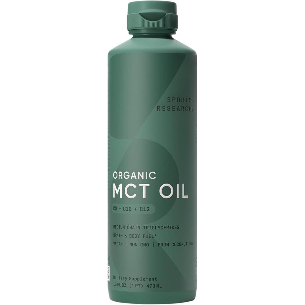 image:imageSports Research Organic MCT Oil 16oz  Full Spectrum C8 C10 C12 Sourced from Coconut Oil  Keto Brain amp Body Fuel  Vegan Certified  NonGMO  Informed Choice Certified  Unflavored16 Fl Oz Pack of 1