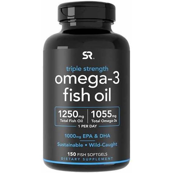 image:imageSports Research Triple Strength Omega 3 Fish Oil  Burpless Fish Oil Supplement wEPA amp DHA Fatty Acids from Wild Caught Fish  Heart Brain amp Immune Support for Men amp Women  1250 mg 150 ct