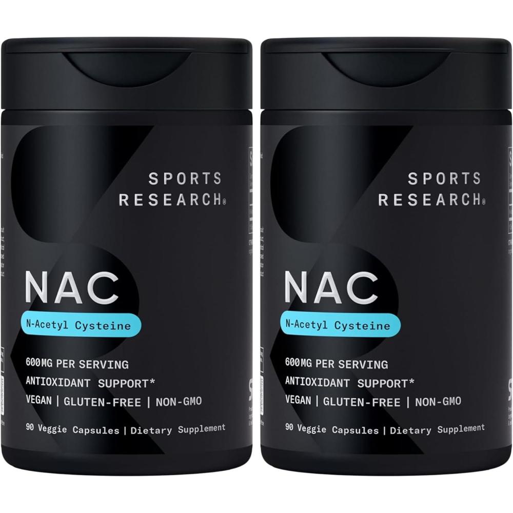image:imageSports Research Vegan NAC Supplement NAcetyl Cysteine 600 mg  Supports Antioxidant Activity  NAC 600 mg  NonGMO  90 Capsules for Adults Daily Use90 Count Pack of 2