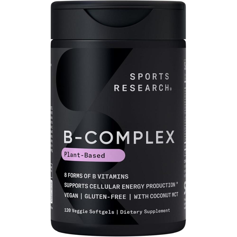 image:imageSports Research Vitamin BComplex  Full Spectrum of B Vitamins with Methylated B12 amp Folate  Gluten Free  PlantBased  NonGMO  VeganFriendly Formula  120 Veggie Softgels120 Count Pack of 1
