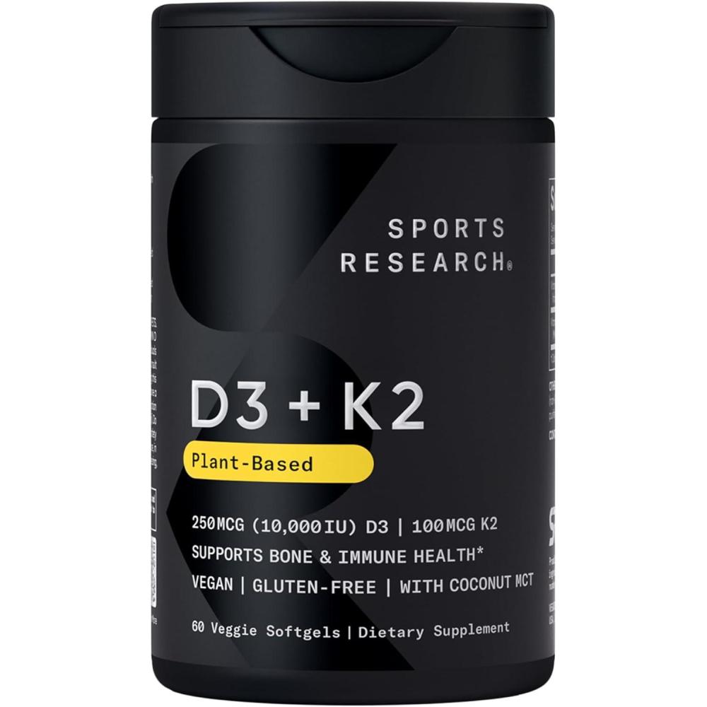 image:imageSports Research Vitamin D3  K2 with 10000iu of PlantBased D3 amp 100mcg of Vitamin K2 as MK7  NonGMO Verified amp Vegan Certified 60ct