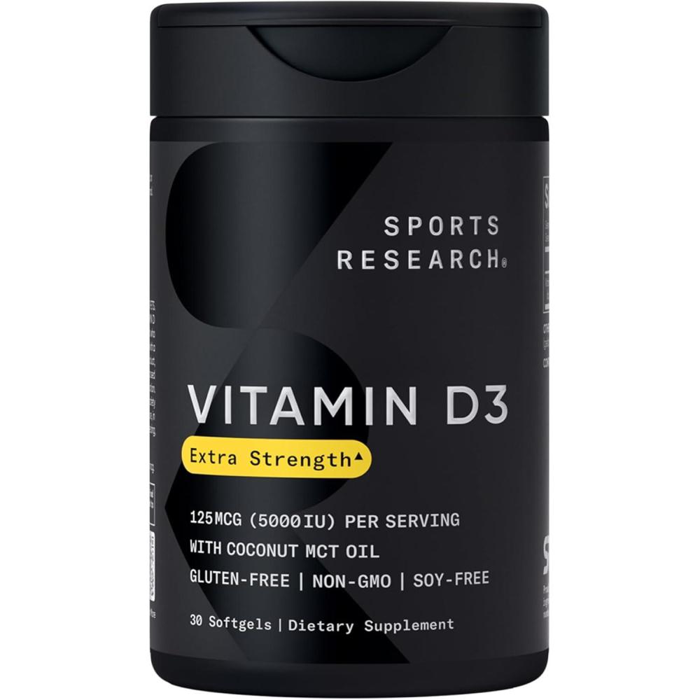 image:imageSports Research Vitamin D3 1000 IU with Coconut MCT Oil  High Potency Vitamin D Supplement for Immune amp Bone Support  Gluten Free  NonGMO  Soy Free  360 Count Softgels30 Count Pack of 1