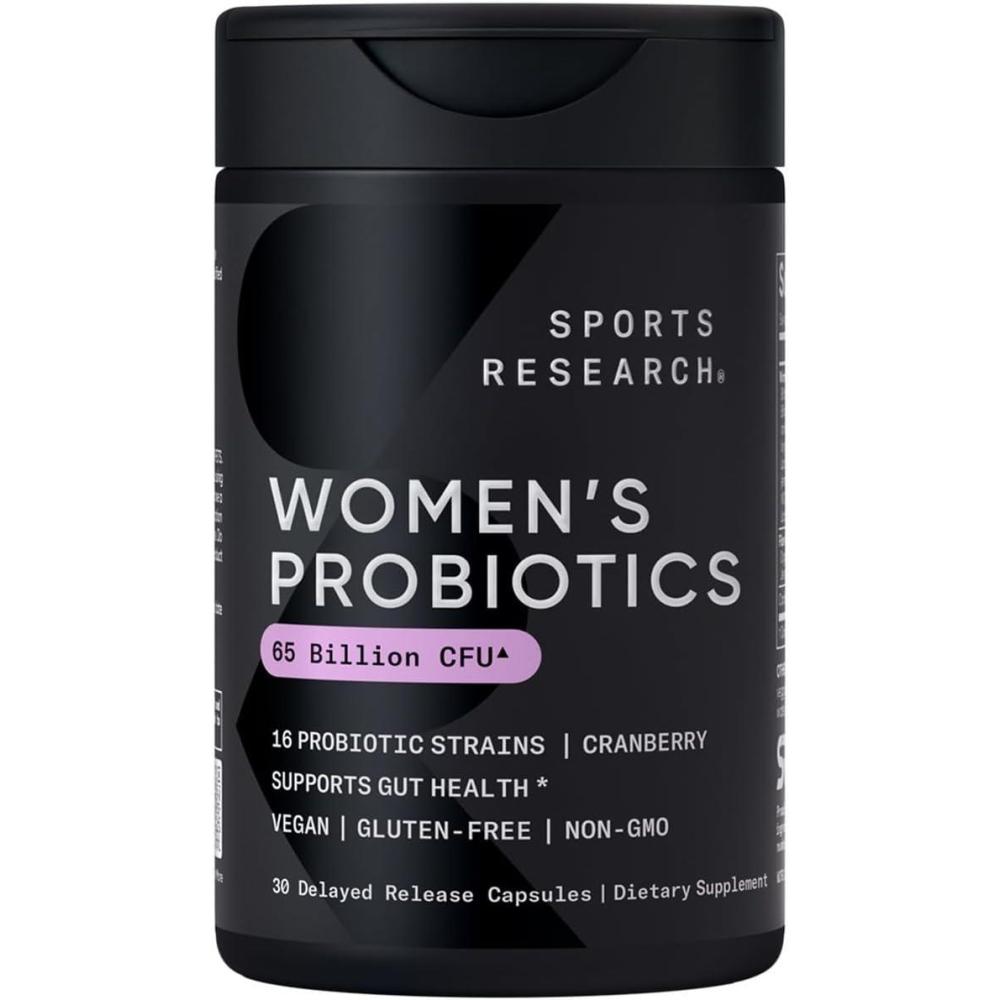 image:imageSports Research Womens Probiotics with Prebiotics 65 Billion CFU  Vegan Capsules for Gut Health amp Digestive Support Probiotics for Women with Cranberry  NonGMO Verified amp Gluten Free  30 Count