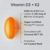 Sports Research Vitamin D3 K2 with 5000iu of Plant-Based D3 & 100mcg of Vitamin K2 as MK-7, Non-GMO Verified & Vegan Certified – 160 Liquid Softgels