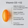 Sports Research Vitamin D3 with K2 Softgels – Plant Based K2 & Vegan D3 5000iu with Coconut MCT Oil – Vegan Certified, Soy & Gluten Free – 120 Count(120 Count (Pack of 1))