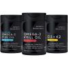 Sports Research Antarctic Krill Oil Omega 3 1000mg (Double Strength) with Phospholipids, Choline & Astaxanthin, Triple Strength Omega 3 Fish Oil Single-Source Wild Alaska Pollock 1250mg, Vitamin D3 K2