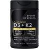 Sports Research Vitamin D3 K2 with 5000iu of Plant-Based D3 & 100mcg of Vitamin K2 as MK-7, Non-GMO Verified & Vegan Certified – 160 Liquid Softgels
