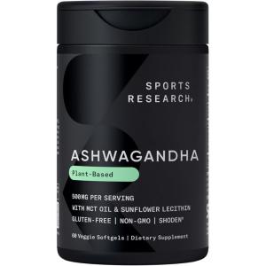 Sports Research® Ashwagandha Softgels with Coconut MCT Oil – Natural Adaptogen Made with Shoden® Ashwa for Relaxation, Calm & Sleep Support – Gluten Free & Vegan Friendly – 60 Count(60 Count (Pack of 1))