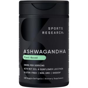 Sports Research® Ashwagandha Softgels with Coconut MCT Oil – Natural Adaptogen Made with Shoden® Ashwa for Relaxation, Calm & Sleep Support – Gluten Free & Vegan Friendly – 60 Count(120 Count (Pack of 1))