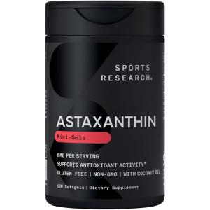 Sports Research Astaxanthin Supplement from Algae – Softgels for Antioxidant Activity, Skin & Eye Health Support – Made with Coconut Oil, Non-GMO Verified & Gluten Free – 6mg, 120 Count