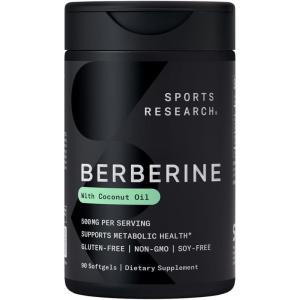 Sports Research Berberine Supplement with Coconut Oil – Herbal & Ayurvedic Metabolic Health Support – Berberine 500mg, 90 Softgels – Gluten-Free, Non-GMO Berberine Powder(90 Count (Pack of 1))