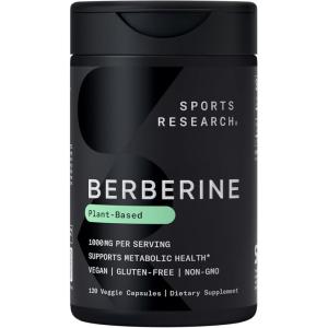 Sports Research Berberine Supplement with Coconut Oil – Herbal & Ayurvedic Metabolic Health Support – Berberine 500mg, 90 Softgels – Gluten-Free, Non-GMO Berberine Powder(120 Count (Pack of 1))