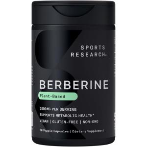 Sports Research Berberine Supplement with Coconut Oil – Herbal & Ayurvedic Metabolic Health Support – Berberine 500mg, 90 Softgels – Gluten-Free, Non-GMO Berberine Powder(60 Count (Pack of 1))
