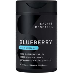 Sports Research Blueberry Capsules – Made from Organic Blueberries with Organic Extra Virgin Olive Oil – Non-GMO & Gluten Free – 60 Liquid Softgels