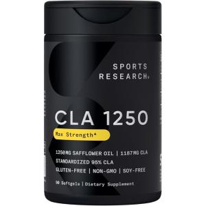 Sports Research CLA – 1250mg with Active Conjugated Linoleic Acid for Men and Women | Non-GMO, Soy & Gluten Free – 95% (180 Softgels)…(90 Count (Pack of 1))