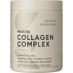 Sports Research Collagen Beauty Complex with Hyaluronic Acid, Vitamin C + Biotin | Pescatarian, Keto Certified & Non-GMO Verified – Unflavored (30 Servings)(Unflavored)