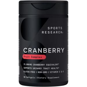 Sports Research® Cranberry Fruit Complex Supplement – Softgels for Urinary Tract Health Support – Made with Pacran®­ & Vitamins C & E – Non-GMO & Gluten Free – 90 Count