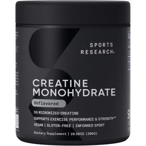 Sports Research Creatine Monohydrate – Gain Lean Muscle, Improve Performance and Strength and Support Workout Recovery* – 5 g Micronized Creatine – 17.64 oz(10.58 Ounce (Pack of 1))