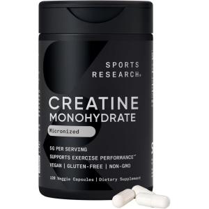 Sports Research Creatine Monohydrate – Gain Lean Muscle, Improve Performance and Strength and Support Workout Recovery* – 5 g Micronized Creatine – 17.64 oz(120 Count (Pack of 1))
