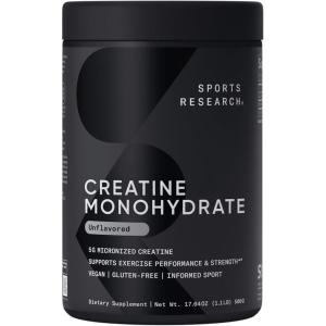 Sports Research Creatine Monohydrate – Gain Lean Muscle, Improve Performance and Strength and Support Workout Recovery* – 5 g Micronized Creatine – 17.64 oz(1.1 Pound (Pack of 1))