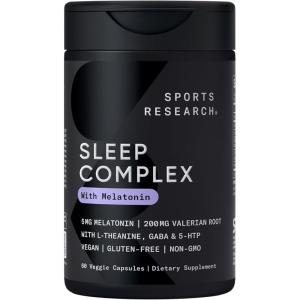 Sports Research Double Strength L-Theanine Supplement – Suntheanine Softgels for Focus, Relaxation & Alertness – Non-Drowsy Support Made with Coconut Oil, Non-GMO & Gluten Free – 200mg, 60 Count(Sleep Complex w/Melatonin)