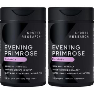 Sports Research Evening Primrose Supplement from Cold Pressed Oil – Softgels for Women’s Health & Skin Health – Gluten Free & Non-GMO GLA – High Potency 1300mg, 120 Count(240 Count (Pack of 2))