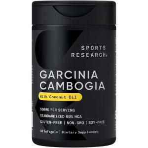 Sports Research Garcinia Cambogia Extract (60% HCA) with Extra Virgin Organic Coconut Oil | Non-GMO, Soy & Gluten Free (90 Liquid Softgels)(90 Count (Pack of 1))