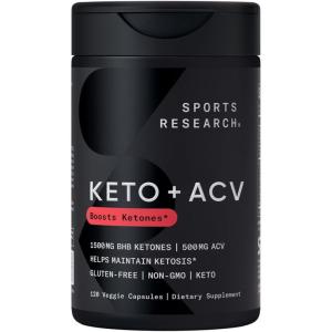 Sports Research® Keto Plus ACV Capsules – Diet Support with 500mg of Apple Cider Vinegar & 1500mg goBHB® Exogenous Ketones – Gluten Free & Keto Certified – 120 Veggie Capsules(ACV Keto)