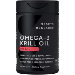 Sports Research Krill Oil Supplement with EPA & DHA Omega 3, Phospholipids & Astaxanthin from Antarctic Krill – Highest Concentration of Krill Oil for Men & Women – 1000mg, 30 Softgel Capsules(120 Count (Pack of 1))