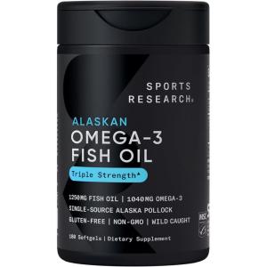Sports Research® Omega-3 ­­Fish Oil Mini-Softgels – Sourced from Wild Caught Alaska Pollock – Burpless, Bovine Free, Non-GMO, & MSC Certified Sustainable – 120 Count(180 Count (Pack of 1))